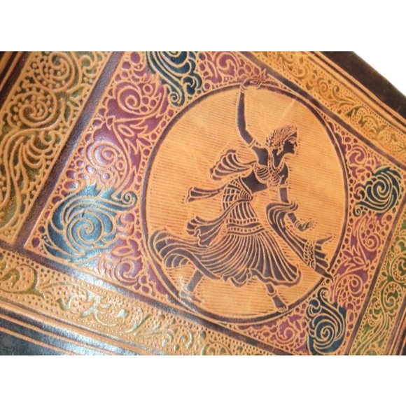 Exotic Dancer River Scene Etched Leather Ethnic Handmade Vintage Handbag Bag - Picture 2 of 6